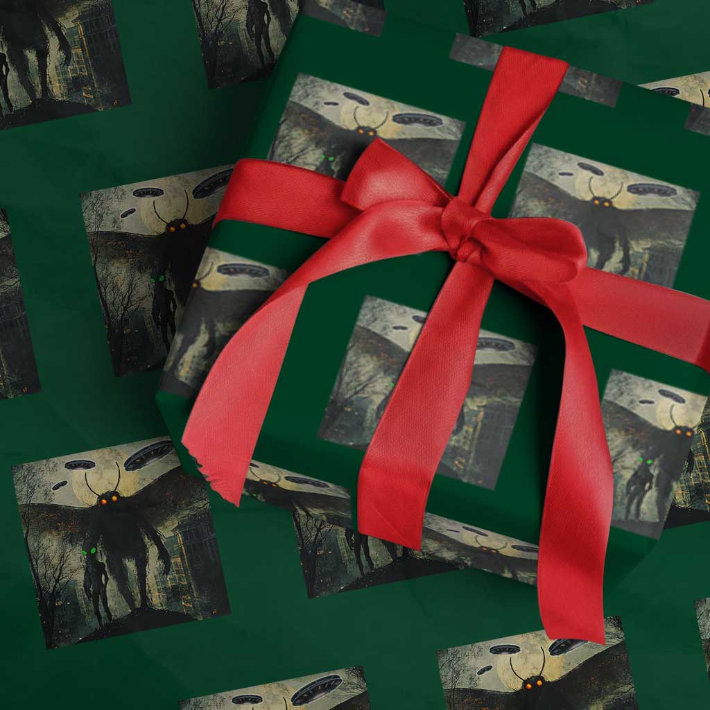 Mothman Aliens Wrapping Paper Roll Funny Cryptid Alien UFO - Wonder Print Shop