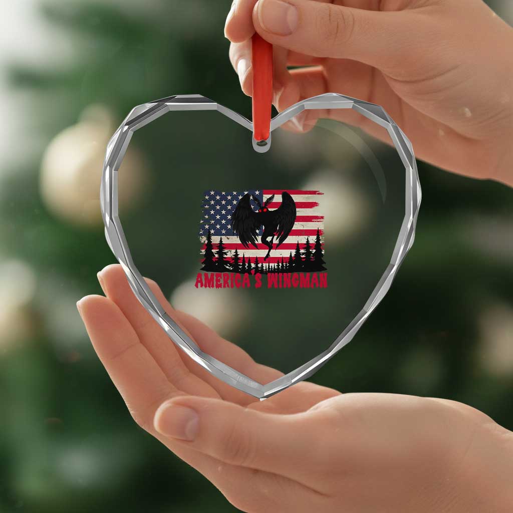 Mothman Americas Wingman Heart Crystal Glass Ornament Funny Patriotic Cryptid