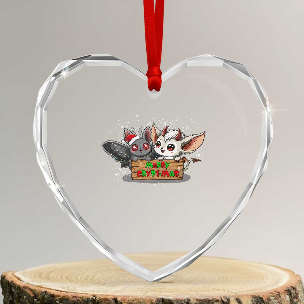 Mothman And Jersey Devil Heart Crystal Glass Ornament Merry Cryptmas Funny Holiday Gift - Wonder Print Shop