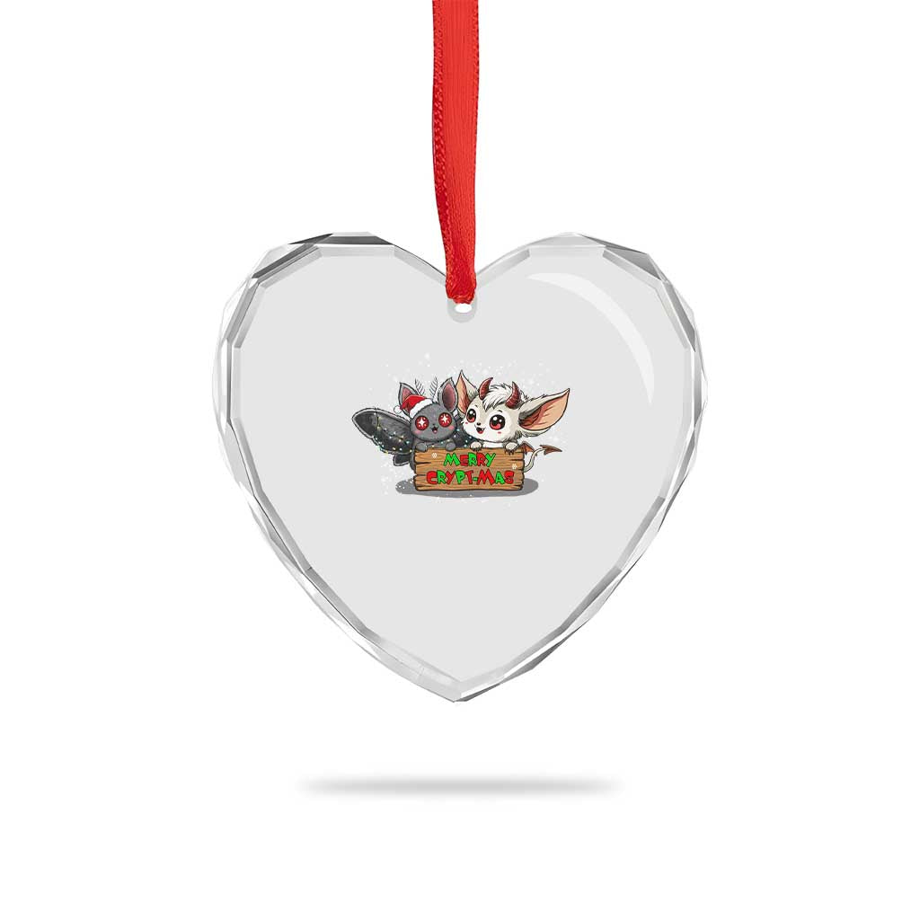 Mothman And Jersey Devil Heart Crystal Glass Ornament Merry Cryptmas Funny Holiday Gift - Wonder Print Shop