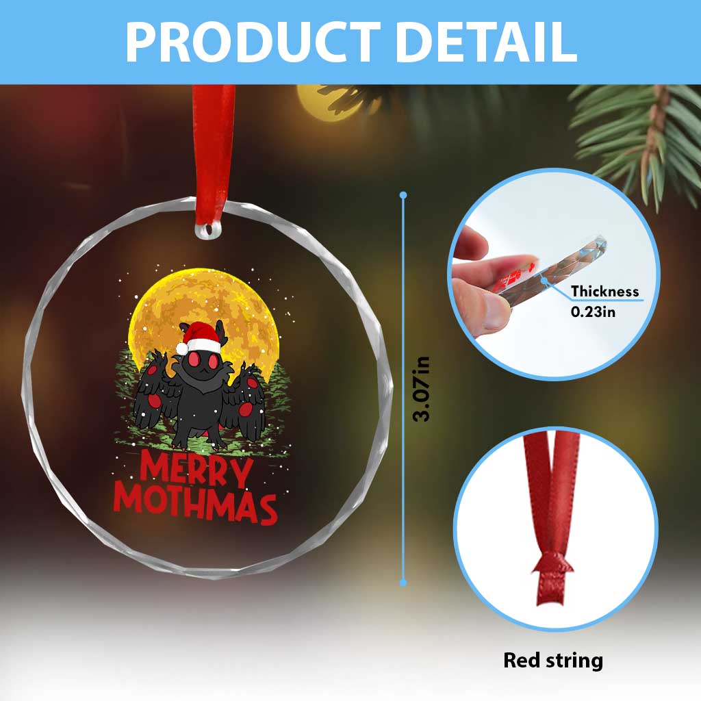 Mothman Christmas Crystal Glass Ornament Funny Merry Mothmas Cryptid Xmas Santa TS02