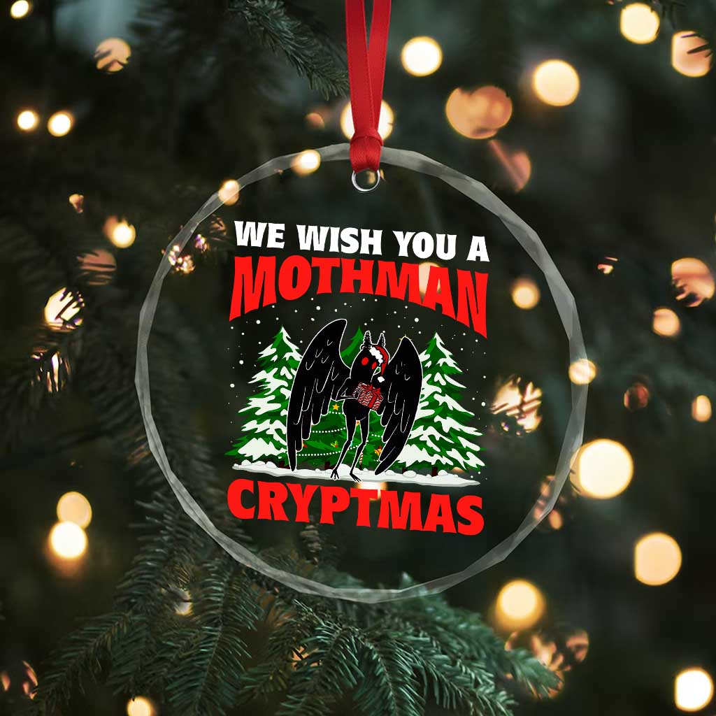 Mothman Christmas Crystal Glass Ornament We Wish You A Mothman Cryptmas Cryptid Cryptidcore TS02