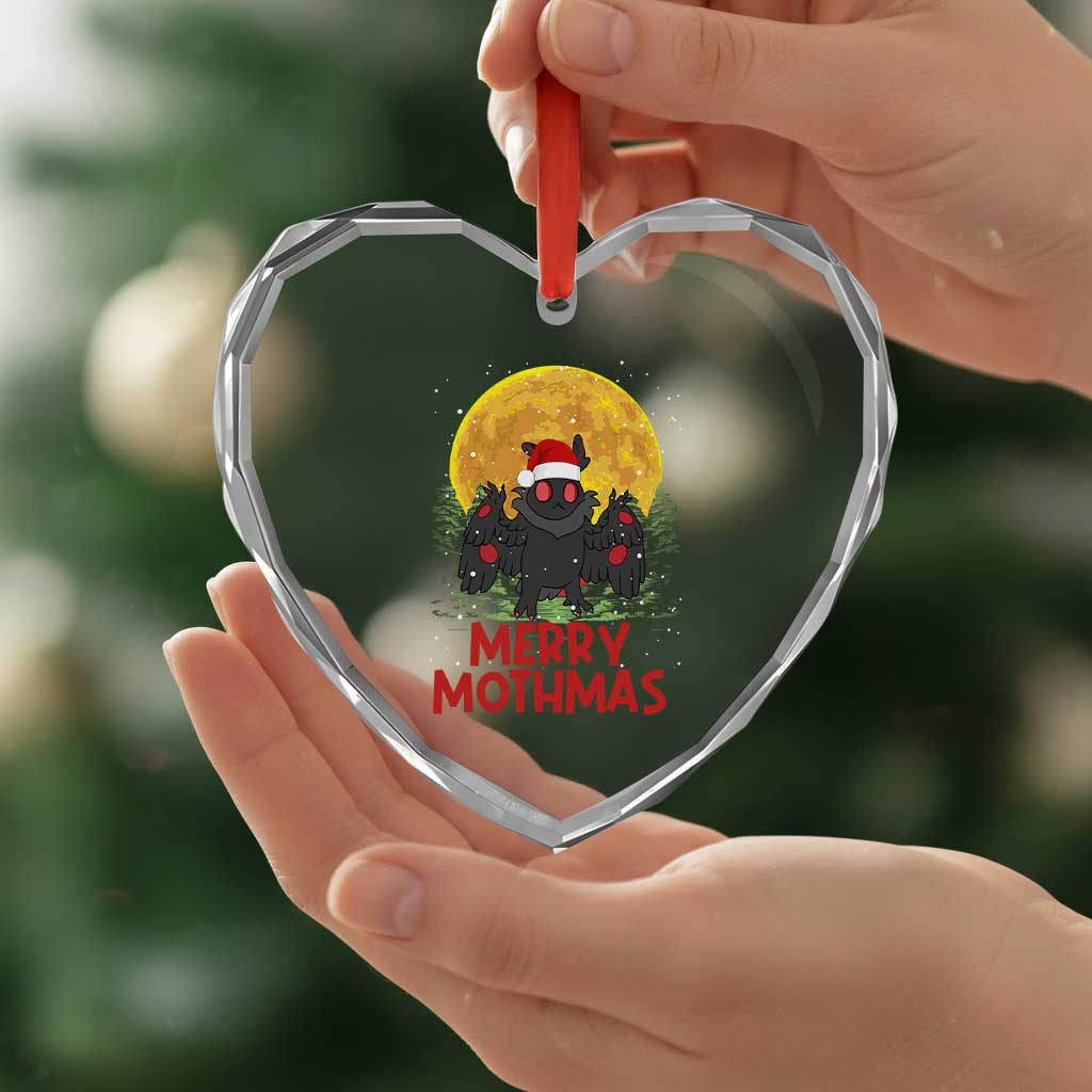 Mothman Christmas Heart Crystal Glass Ornament Funny Merry Mothmas Cryptid Xmas Santa - Wonder Print Shop