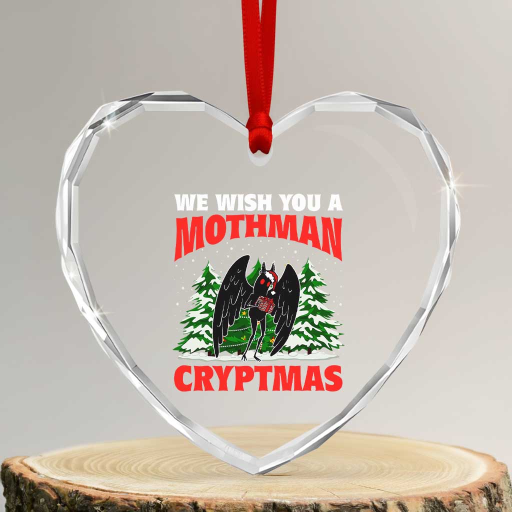 Mothman Christmas Heart Crystal Glass Ornament We Wish You A Mothman Cryptmas Cryptid Cryptidcore - Wonder Print Shop