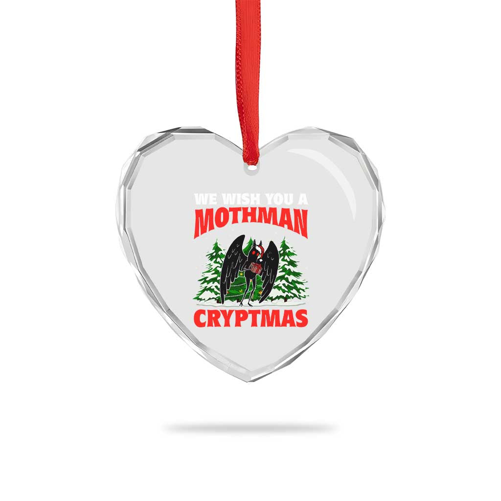 Mothman Christmas Heart Crystal Glass Ornament We Wish You A Mothman Cryptmas Cryptid Cryptidcore - Wonder Print Shop