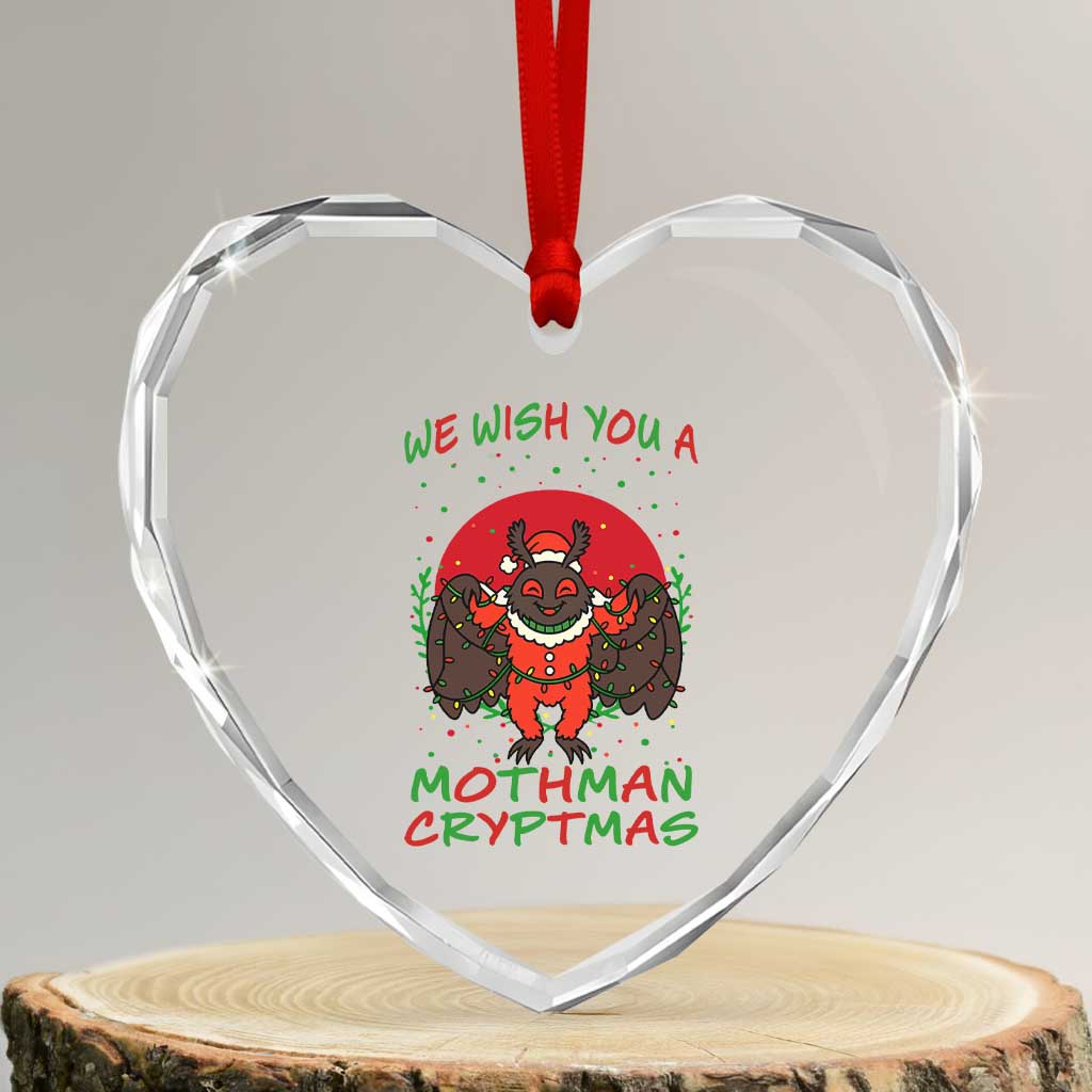 Mothman Christmas Heart Crystal Glass Ornament We Wish You A Mothman Cryptmas Funny Christmas Gift - Wonder Print Shop