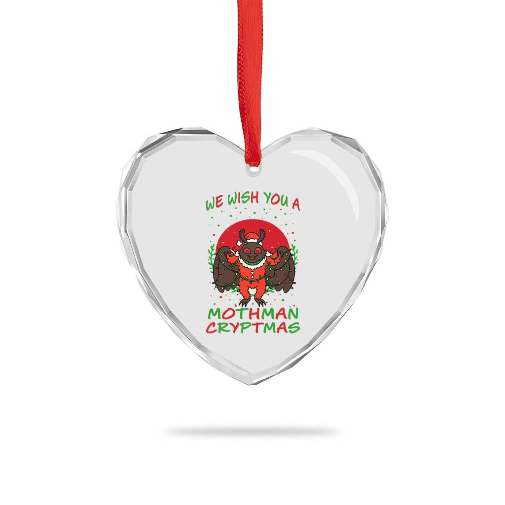 Mothman Christmas Heart Crystal Glass Ornament We Wish You A Mothman Cryptmas Funny Christmas Gift - Wonder Print Shop