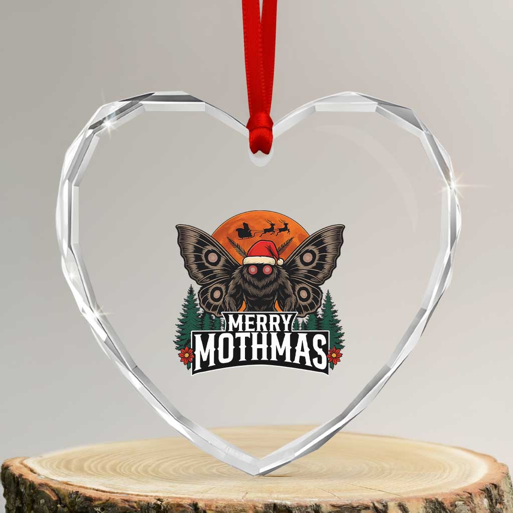 Mothman Heart Crystal Glass Ornament Holiday Humor Merry Mothmas Cryptid Gift - Wonder Print Shop