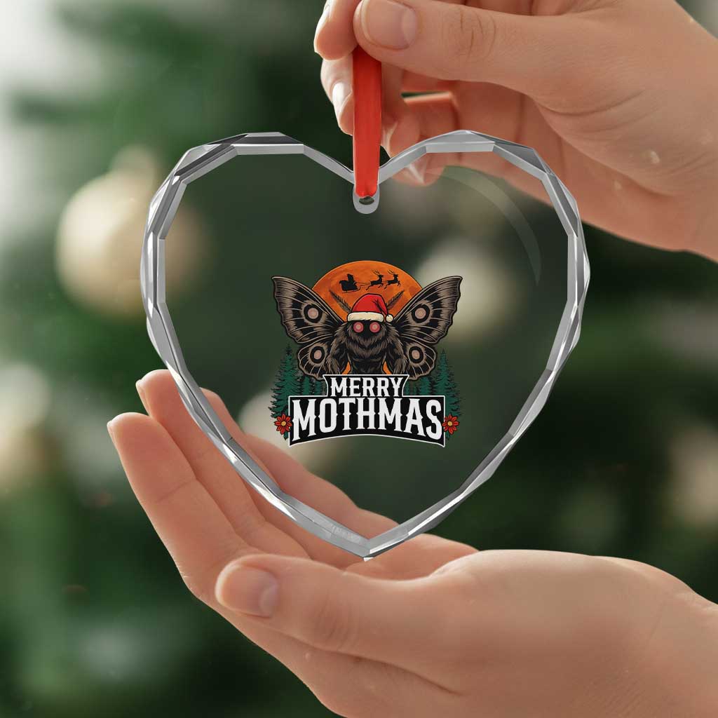Mothman Heart Crystal Glass Ornament Holiday Humor Merry Mothmas Cryptid Gift - Wonder Print Shop