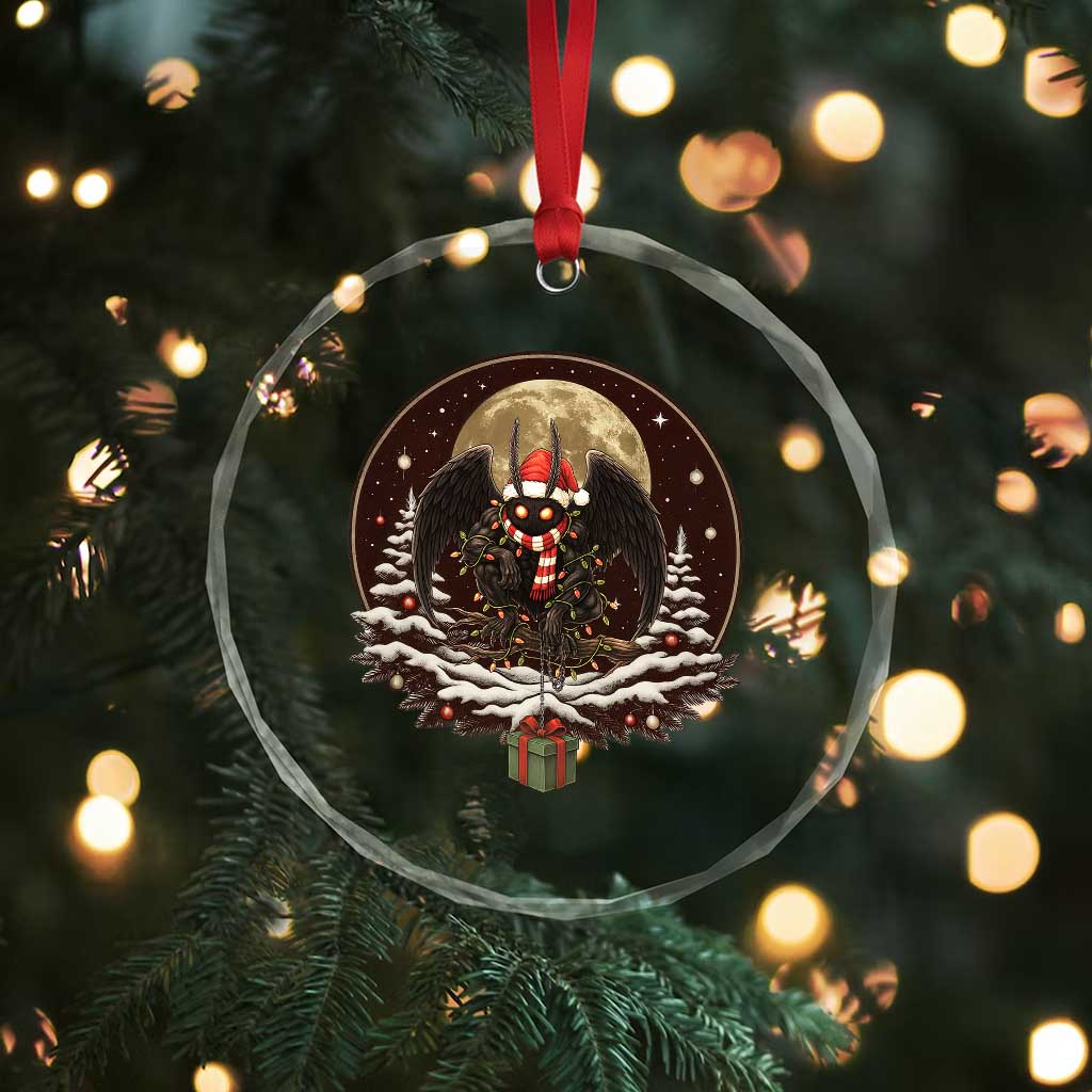 Mothman In Christmas Night Crystal Glass Ornament Funny Cryptid Gift TS12