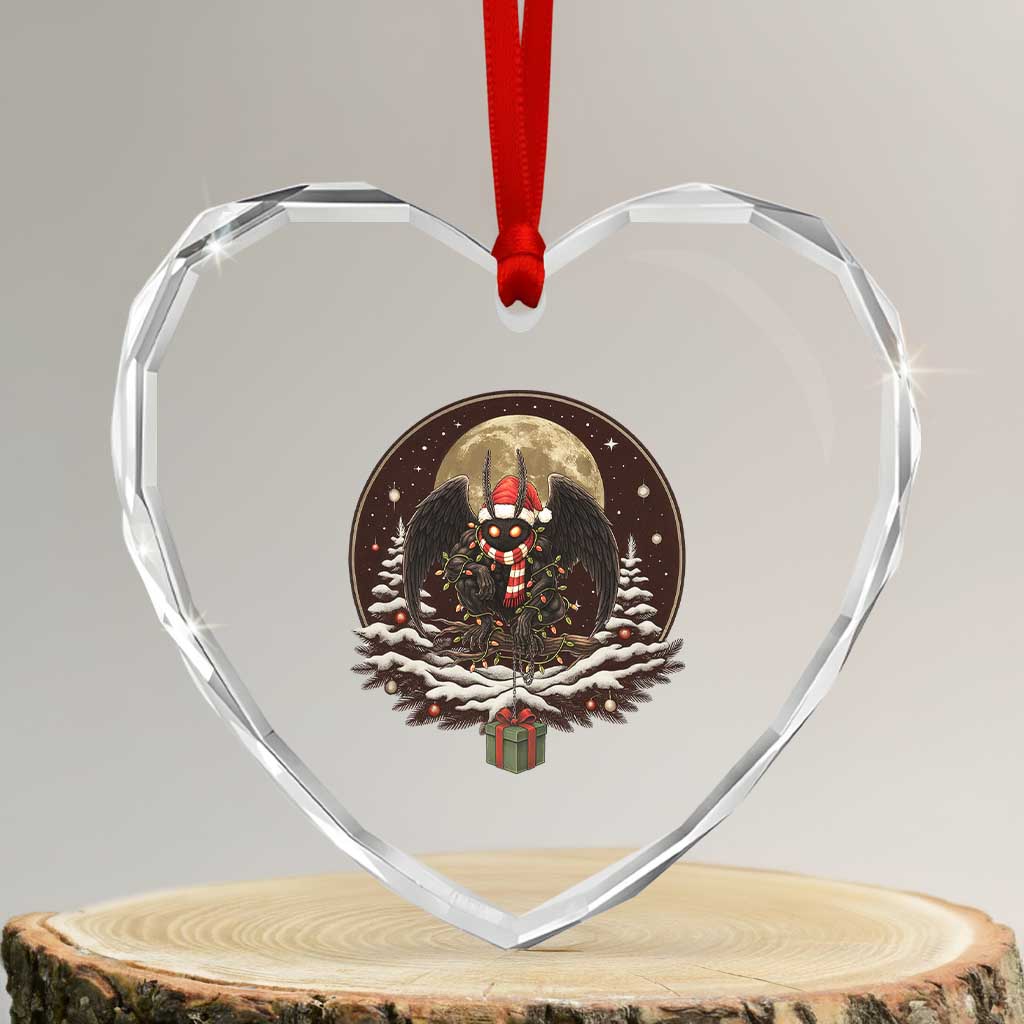 Mothman In Christmas Night Heart Crystal Glass Ornament Funny Cryptid Gift - Wonder Print Shop
