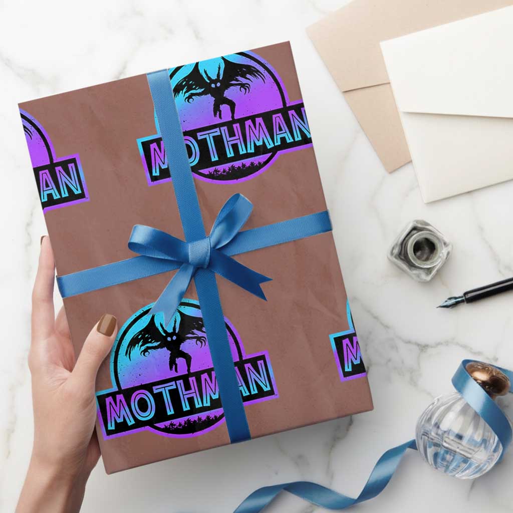 Mothman Wrapping Paper Roll Retro Neon Cryptid Paranormal Horror Monster - Wonder Print Shop