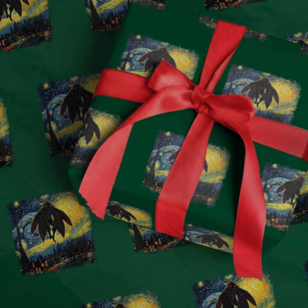 Mothman Wrapping Paper Roll Starry Night Van Gogh Cryptid Lover - Wonder Print Shop