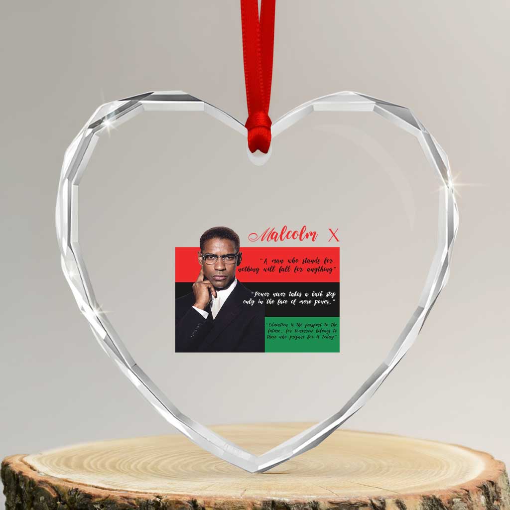 Motivational Malcolm X Quote Heart Crystal Glass Ornament Black History Month Gift - Wonder Print Shop