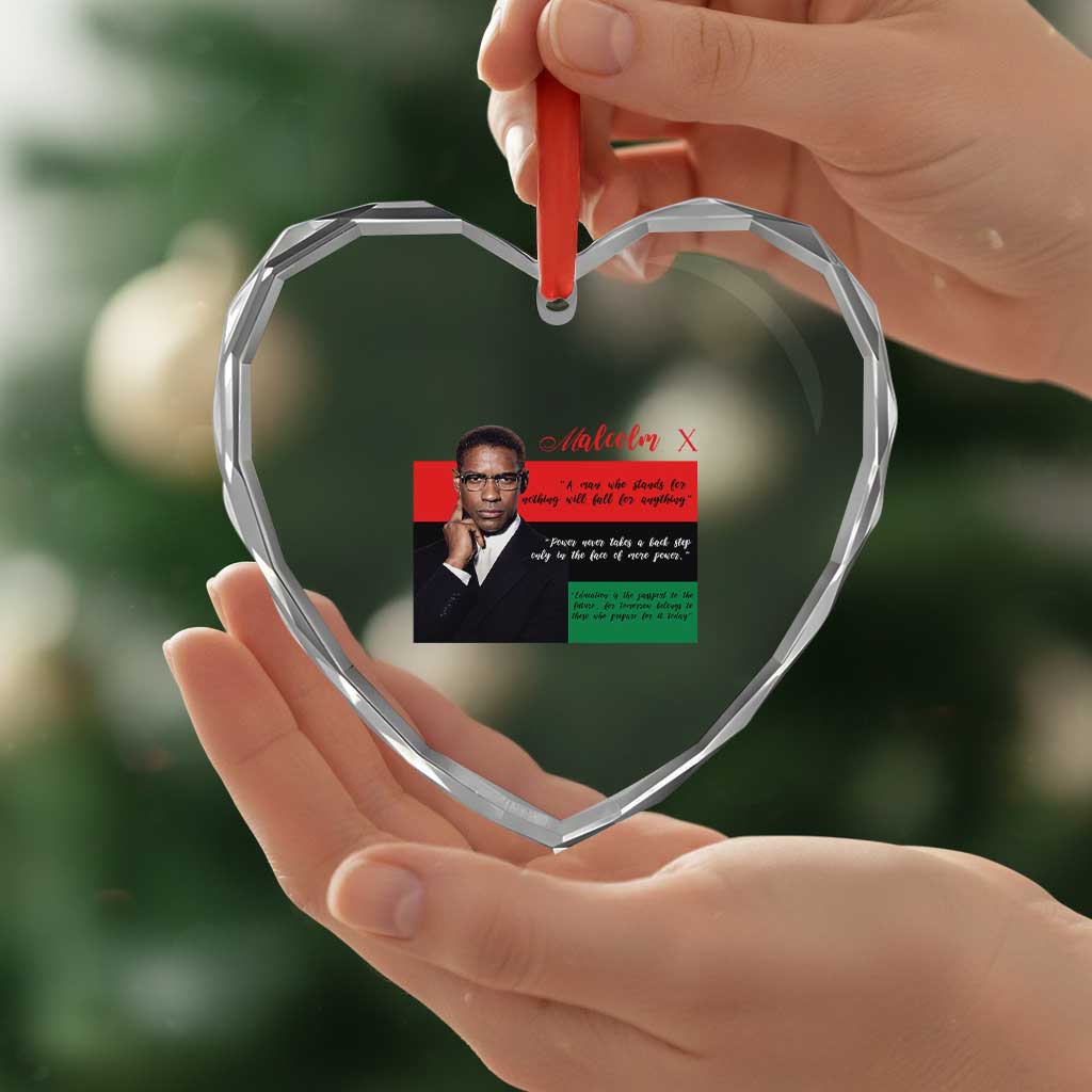 Motivational Malcolm X Quote Heart Crystal Glass Ornament Black History Month Gift - Wonder Print Shop