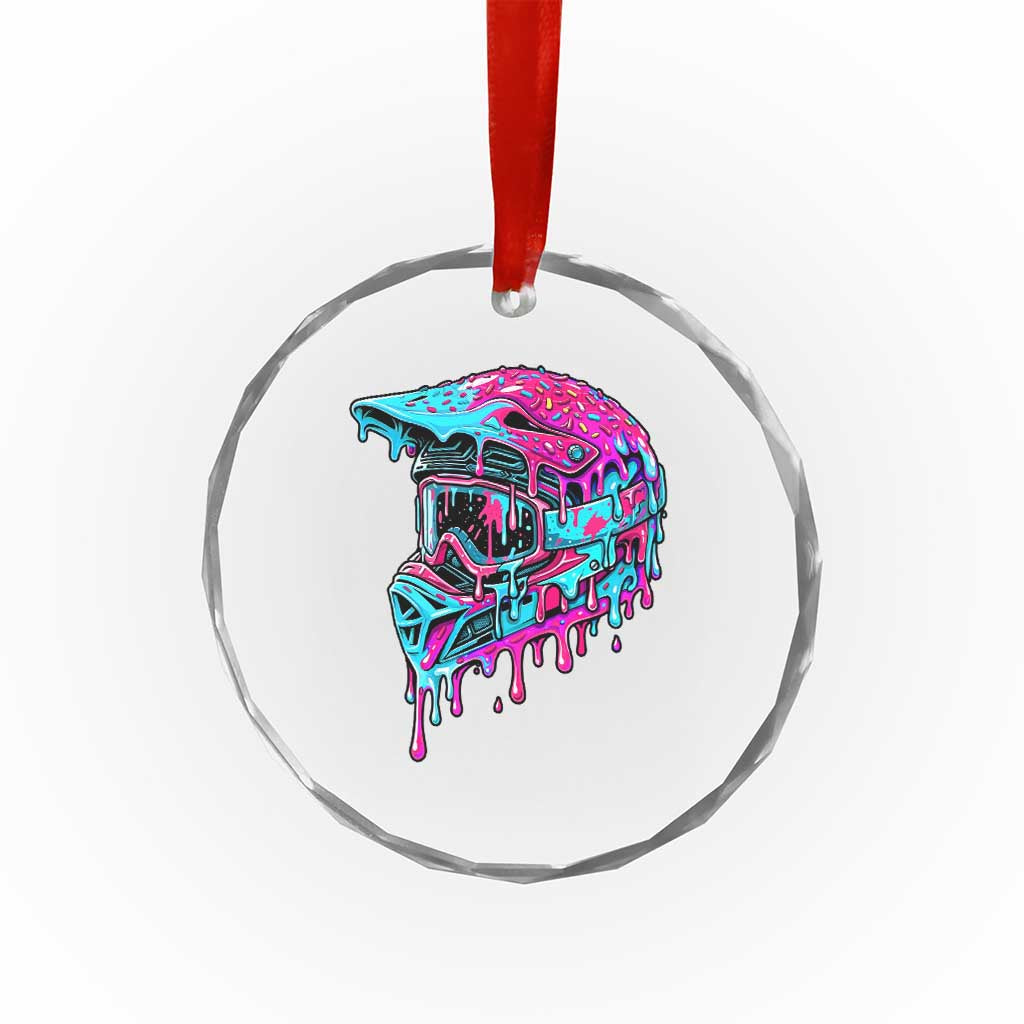 Motocross Helmet Drip Ice Cream Melt Graphic Dirt Bike Racing Crystal Glass Ornament