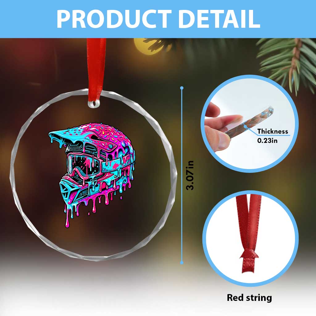 Motocross Helmet Drip Ice Cream Melt Graphic Dirt Bike Racing Crystal Glass Ornament
