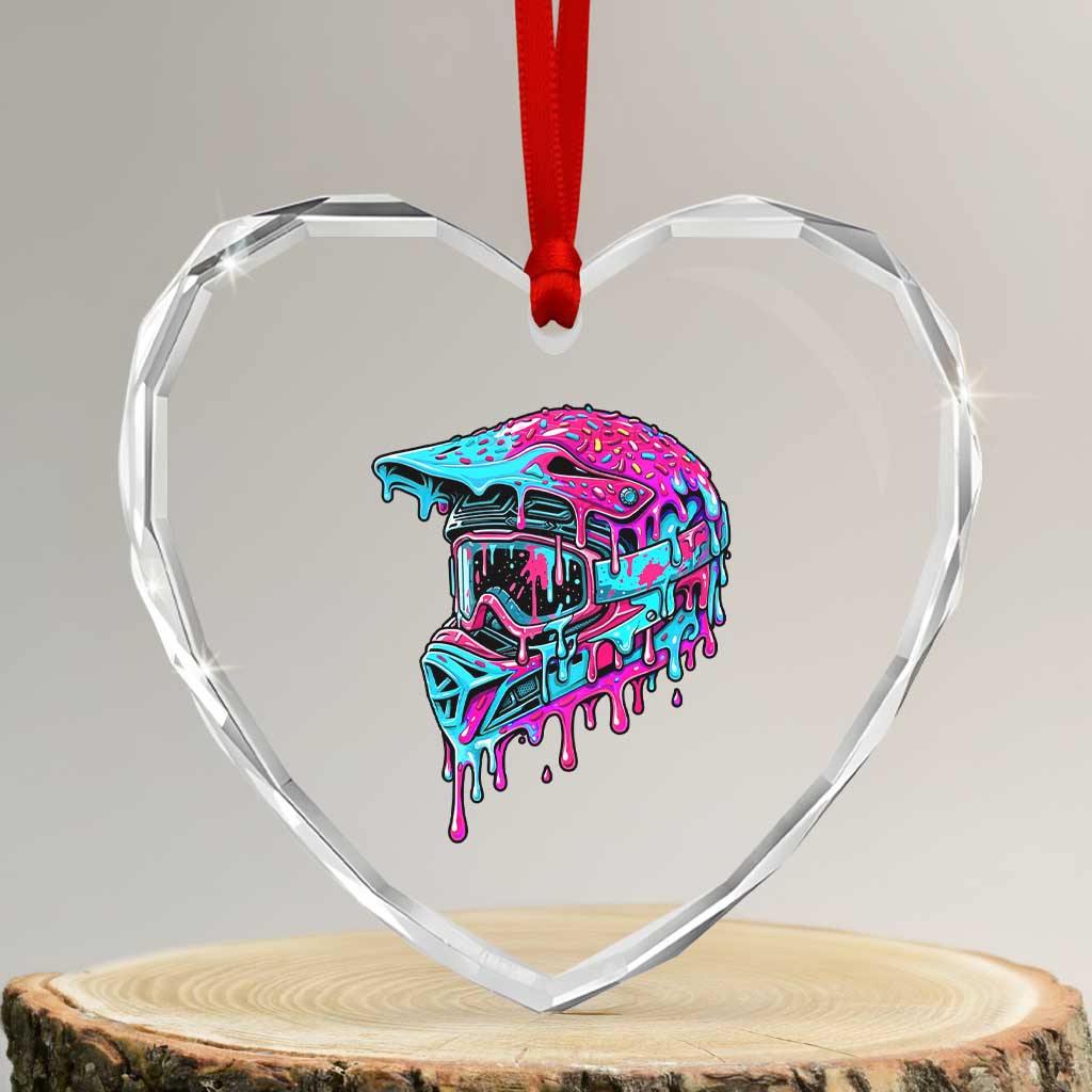 Motocross Helmet Drip Ice Cream Melt Graphic Dirt Bike Racing Heart Crystal Glass Ornament