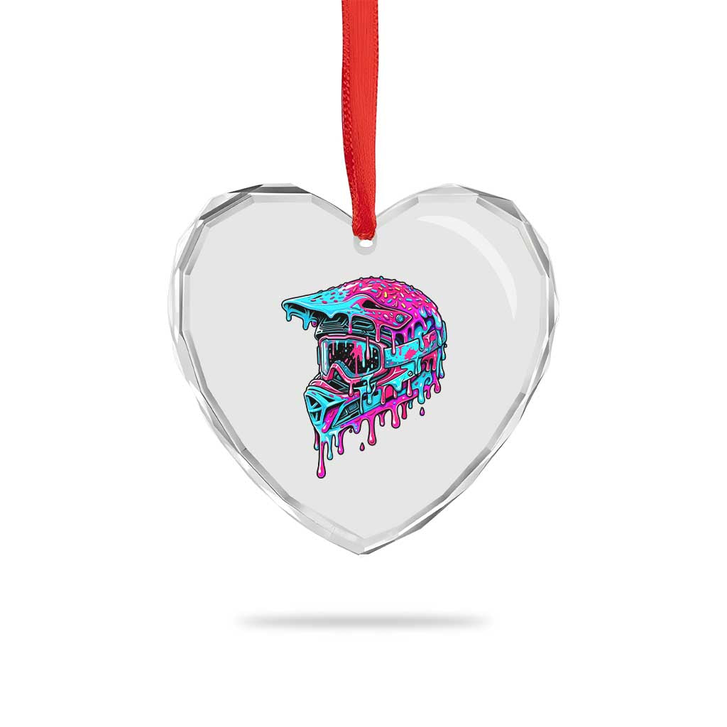 Motocross Helmet Drip Ice Cream Melt Graphic Dirt Bike Racing Heart Crystal Glass Ornament