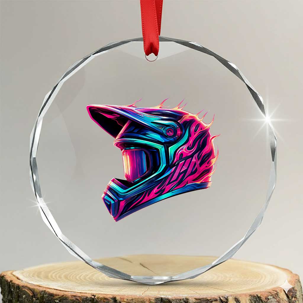 Motocross Helmet Neon Flame Graphic Dirt Bike Racing Crystal Glass Ornament