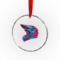 Motocross Helmet Neon Flame Graphic Dirt Bike Racing Crystal Glass Ornament