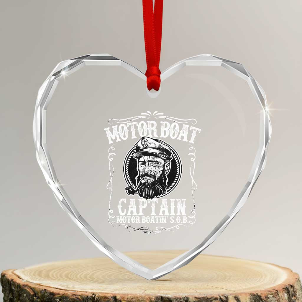 Motor Boat Captain Heart Crystal Glass Ornament Funny Boating Pontoon Party Motor Boatin Lake Life - Wonder Print Shop