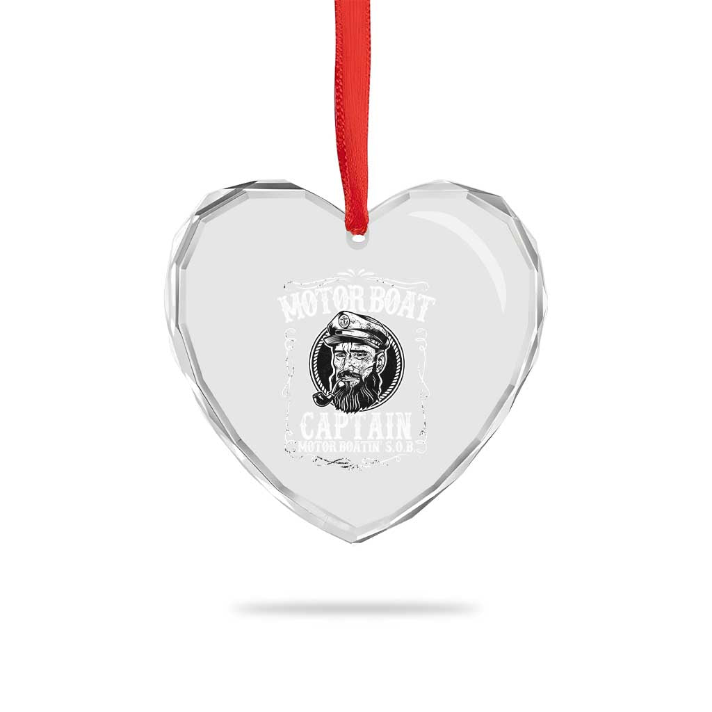 Motor Boat Captain Heart Crystal Glass Ornament Funny Boating Pontoon Party Motor Boatin Lake Life - Wonder Print Shop