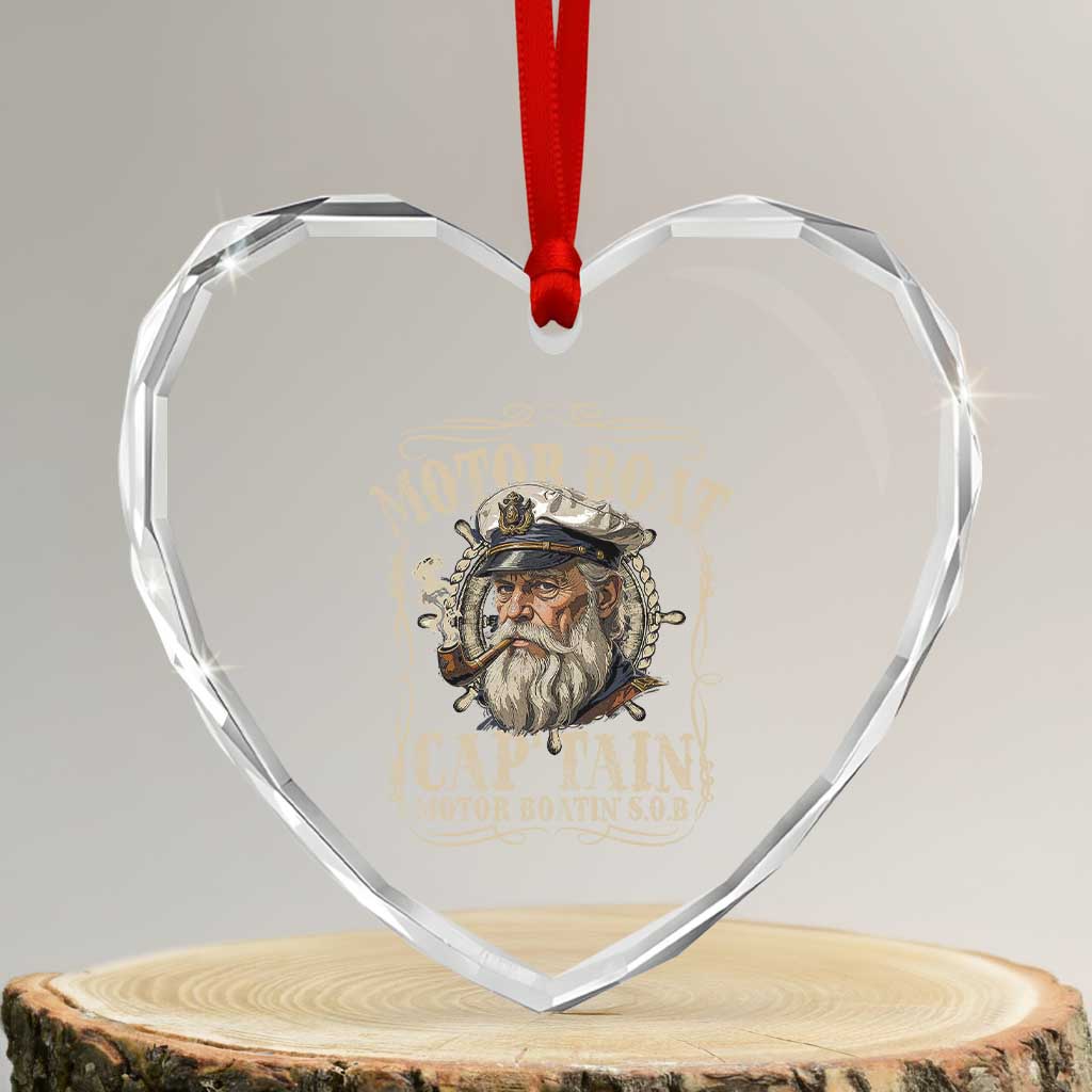 Motor Boat Captain Heart Crystal Glass Ornament Funny Pontoon Boating Motor Boatin Lake