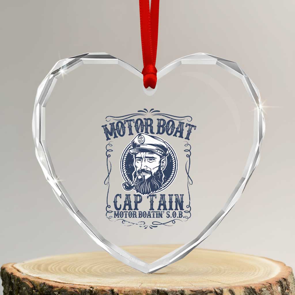 Motor Boat Captain Heart Crystal Glass Ornament Funny Pontoon Boating Motor Boatin Lake Life - Wonder Print Shop