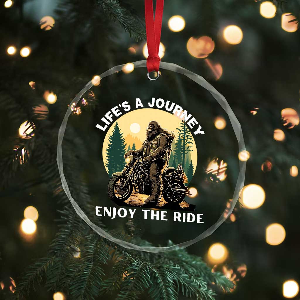 Motorcycle Bigfoot Sasquatch Crystal Glass Ornament Life Is A Journey Enjoy The Ride - Wonder Print Shop