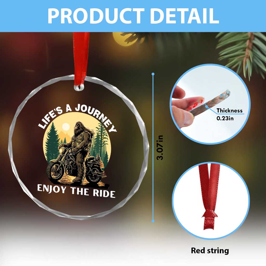 Motorcycle Bigfoot Sasquatch Crystal Glass Ornament Life Is A Journey Enjoy The Ride - Wonder Print Shop