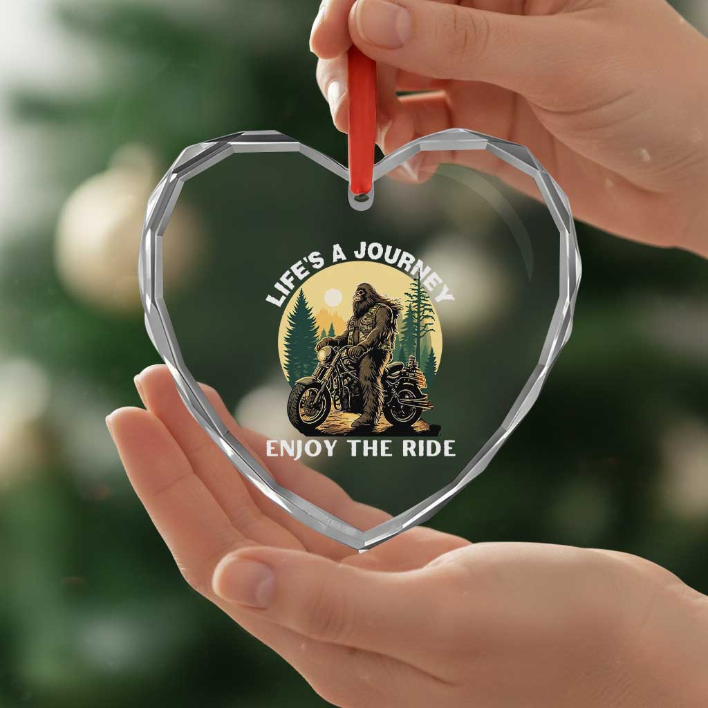 Motorcycle Bigfoot Sasquatch Heart Crystal Glass Ornament Life Is A Journey Enjoy The Ride - Wonder Print Shop