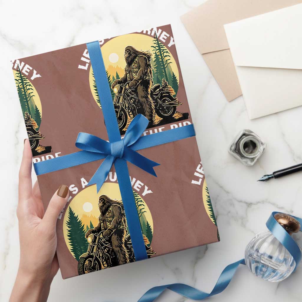 Motorcycle Bigfoot Sasquatch Wrapping Paper Roll Life Is A Journey Enjoy The Ride - Wonder Print Shop