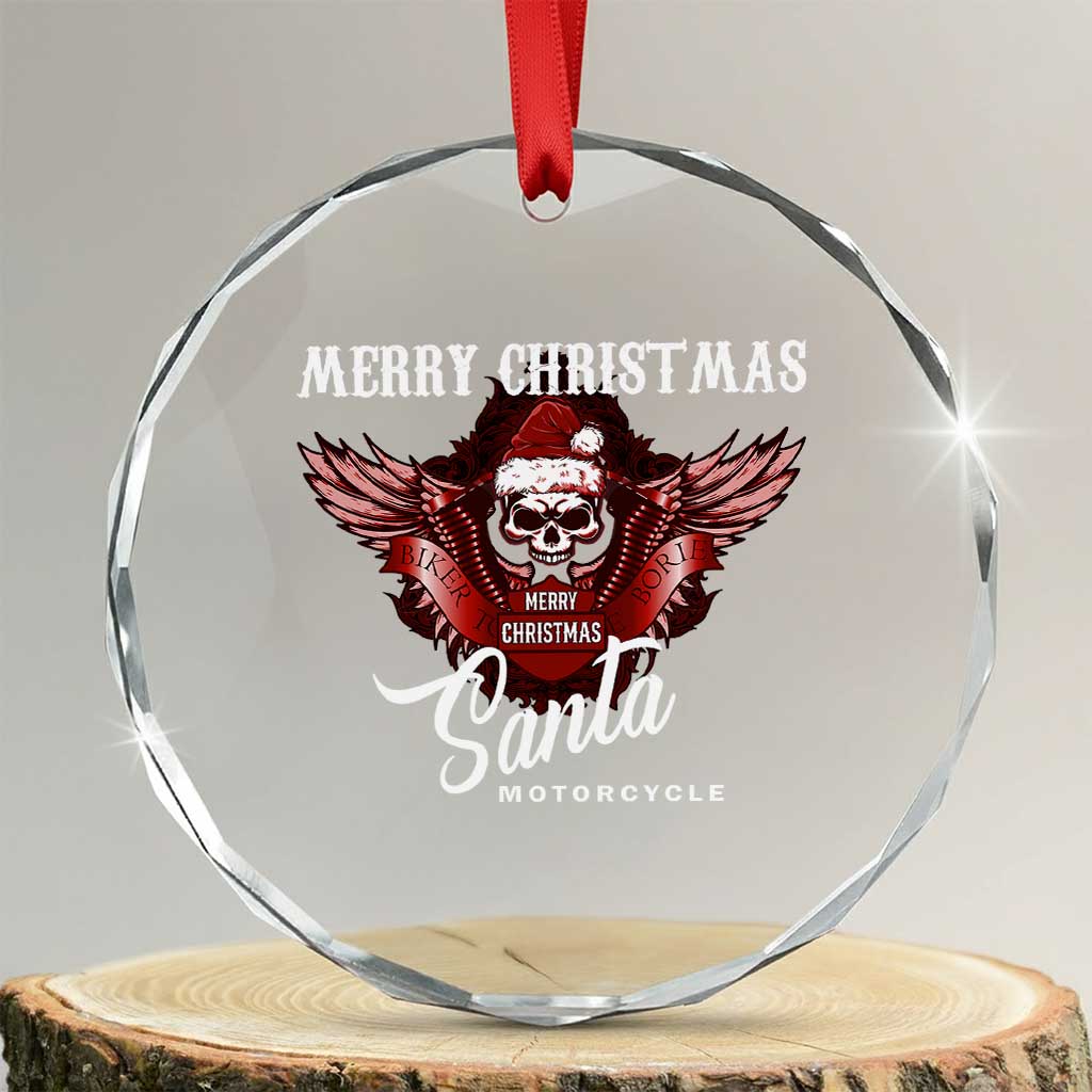 Motorcycle Biker Santa Crystal Glass Ornament Merry Christmas Skull Xmas TS10