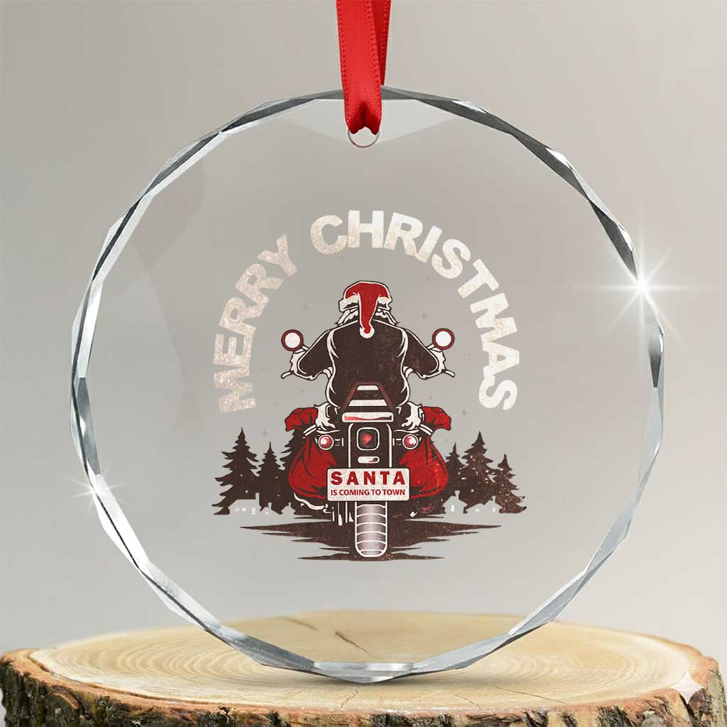 Motorcycle Crystal Glass Ornament Santa Riding to Town Merry Xmas TS10