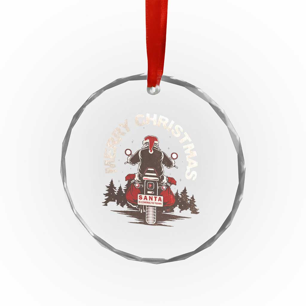 Motorcycle Crystal Glass Ornament Santa Riding to Town Merry Xmas TS10