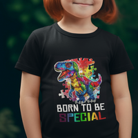 Autism Awareness T Shirt For Kid Born To Be Special Rainbow Puzzle Dinosaur - Wonder Print Shop