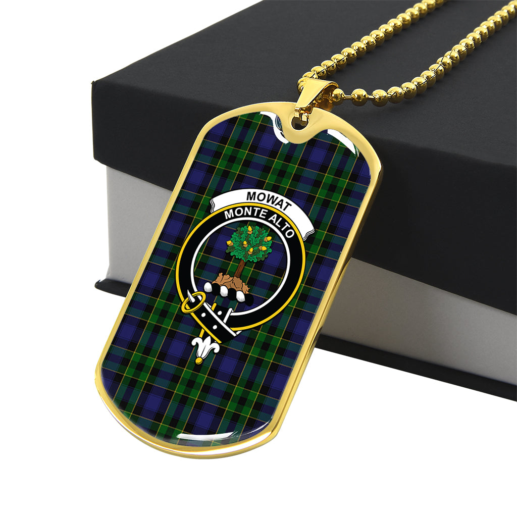 mowat-tartan-family-crest-gold-military-chain-dog-tag