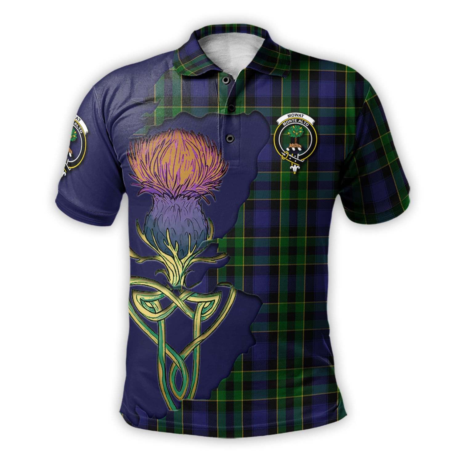 mowat-tartan-family-crest-polo-shirt-tartan-plaid-with-thistle-and-scotland-map-polo-shirt