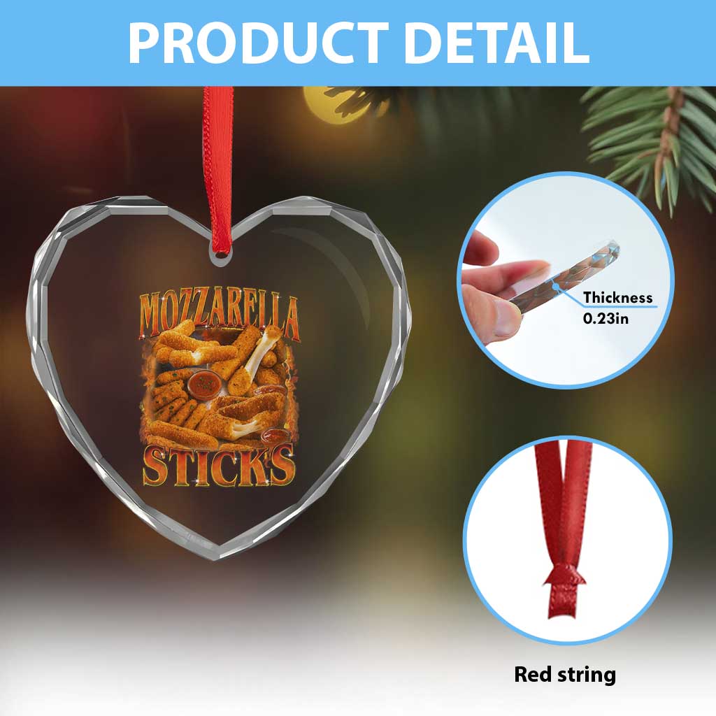Mozzarella Sticks Heart Crystal Glass Ornament Funny Foodie Meme Snack Lover Vintage 90s - Wonder Print Shop