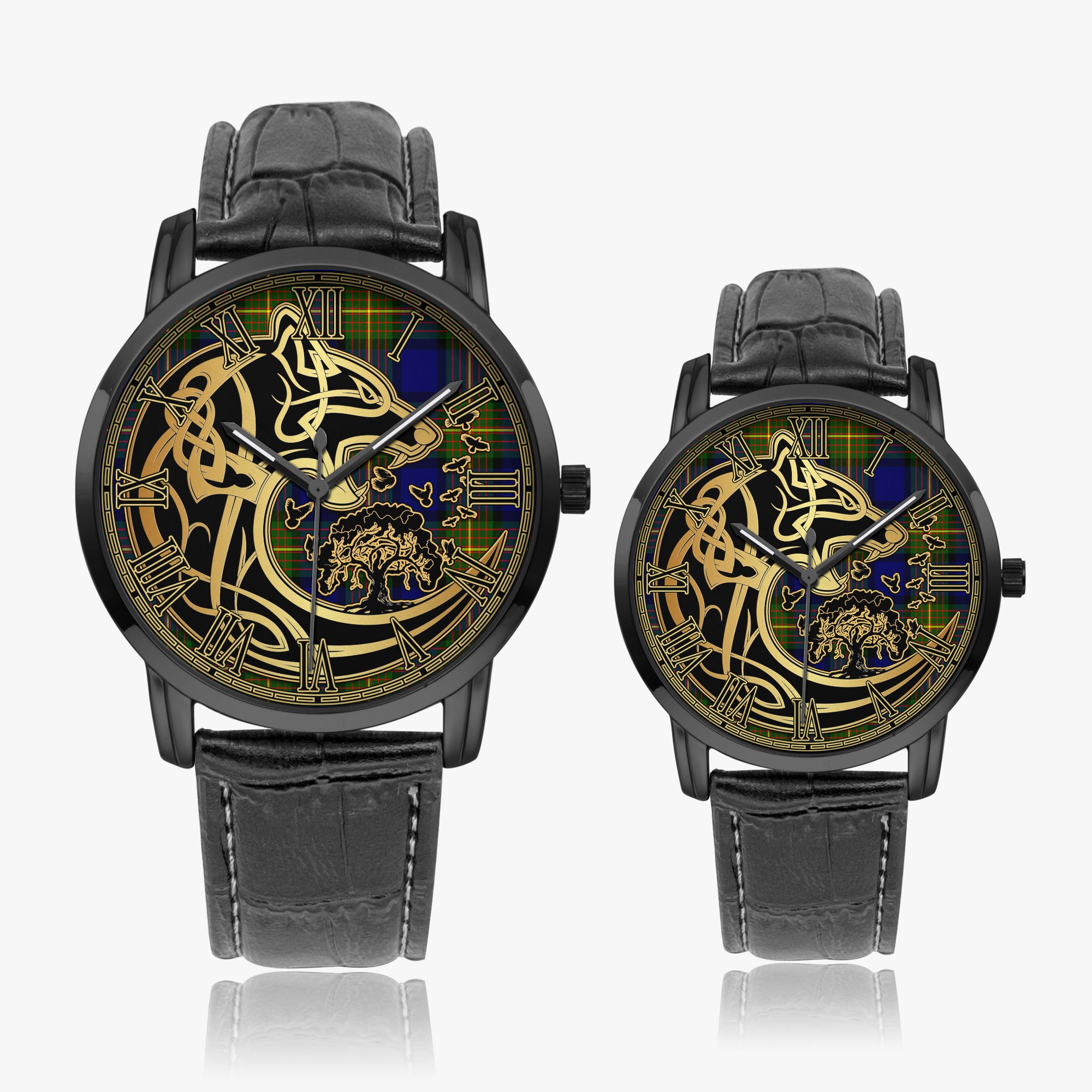 muir-tartan-watch-with-leather-trap-tartan-instafamous-quartz-leather-strap-watch-golden-celtic-wolf-style