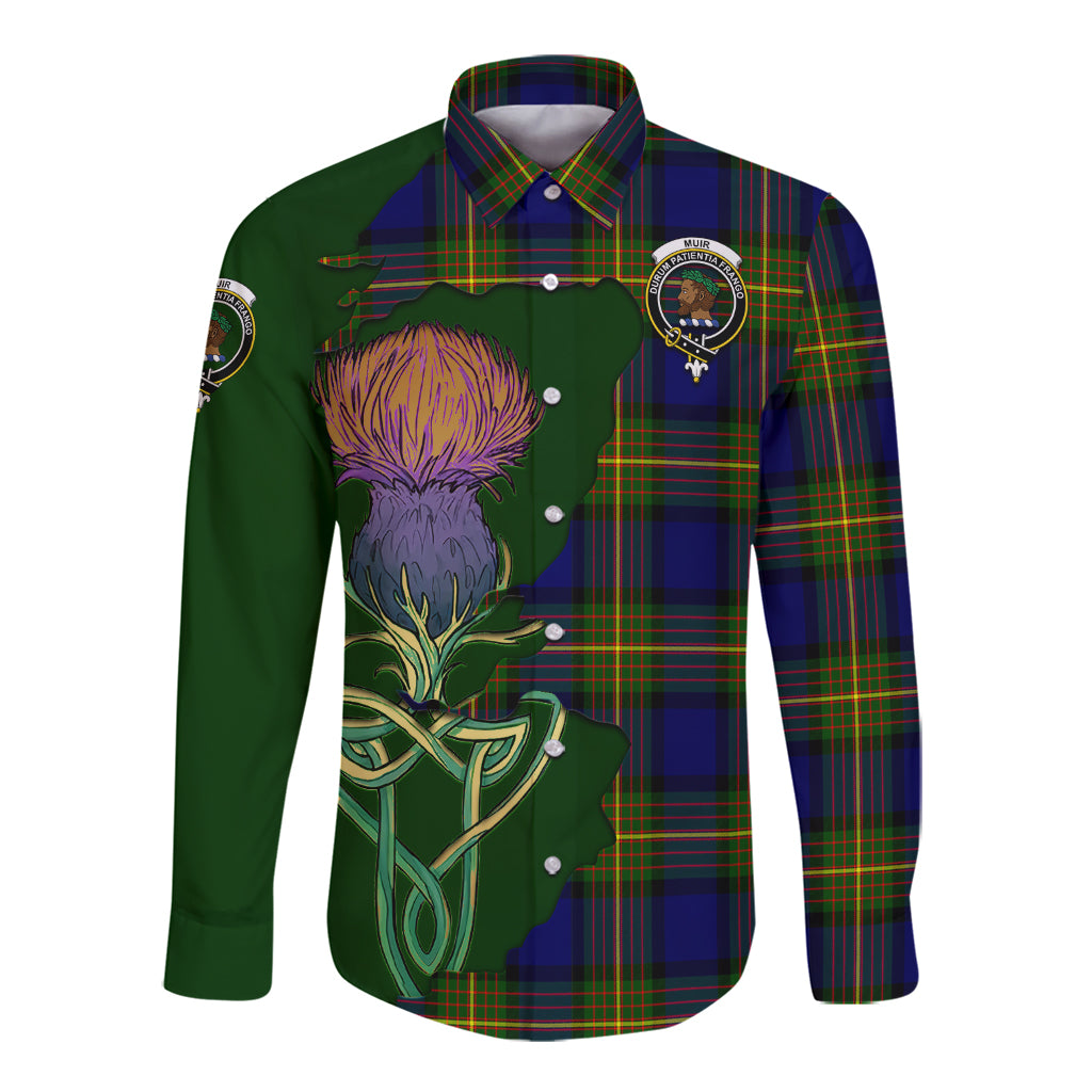 muir-tartan-plaid-long-sleeve-button-down-shirt-tartan-crest-with-thistle-and-scotland-map-long-sleeve-button-shirt