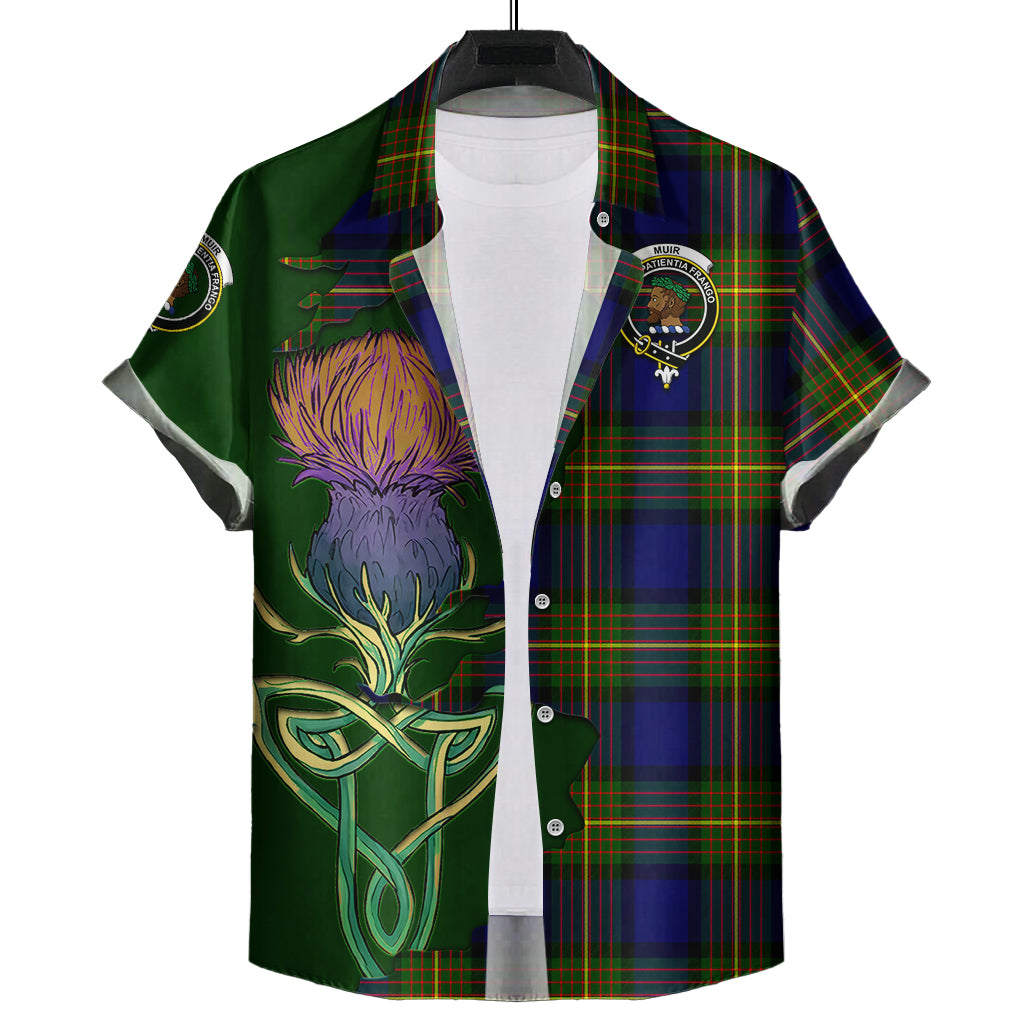 muir-tartan-plaid-short-sleeve-button-down-shirt-tartan-crest-with-thistle-and-scotland-map-short-sleeve-button-shirt