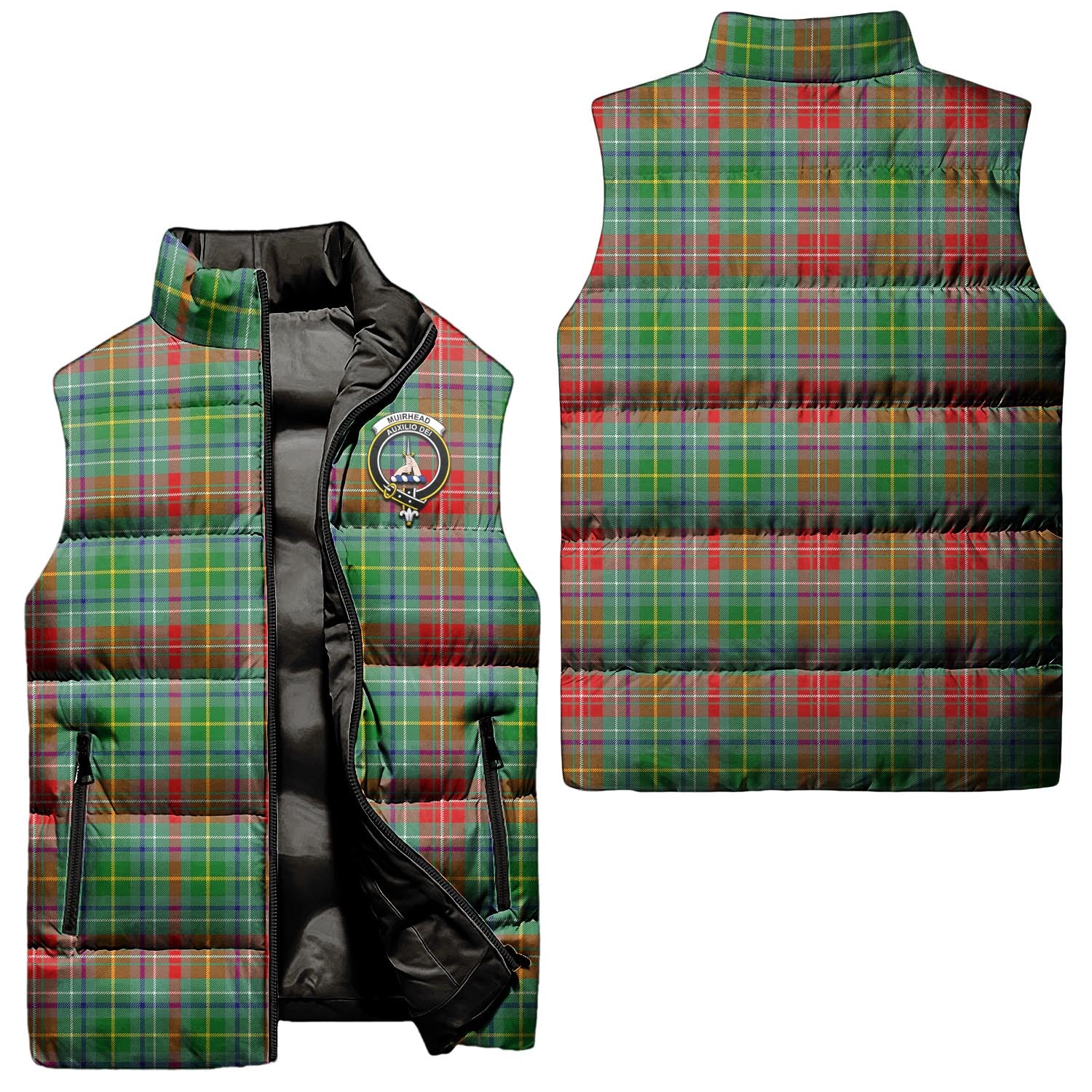 muirhead-clan-puffer-vest-family-crest-plaid-sleeveless-down-jacket