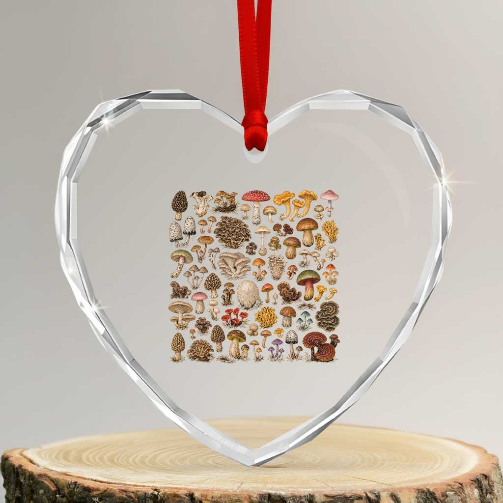 Mushroom Lovers Heart Crystal Glass Ornament Mycology Fungi Foraging Mushroom Whisperer