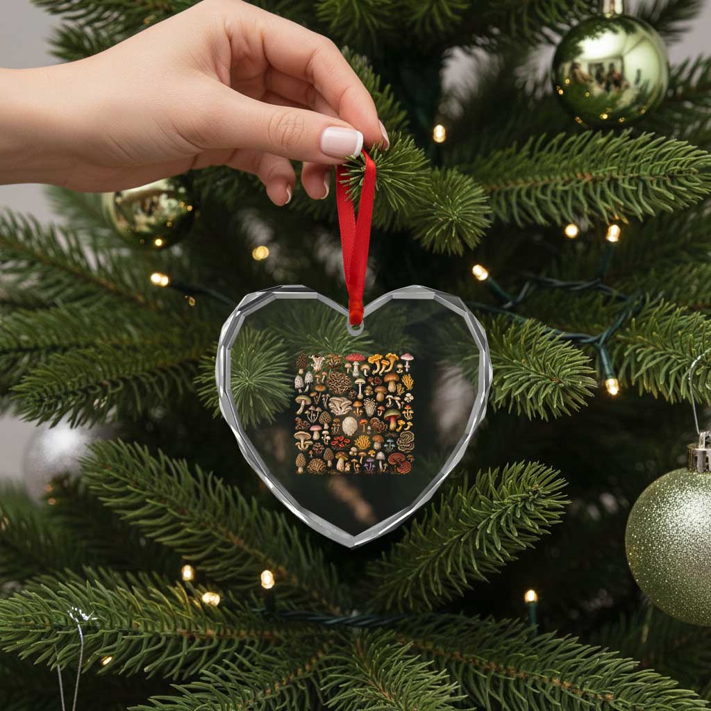 Mushroom Lovers Heart Crystal Glass Ornament Mycology Fungi Foraging Mushroom Whisperer