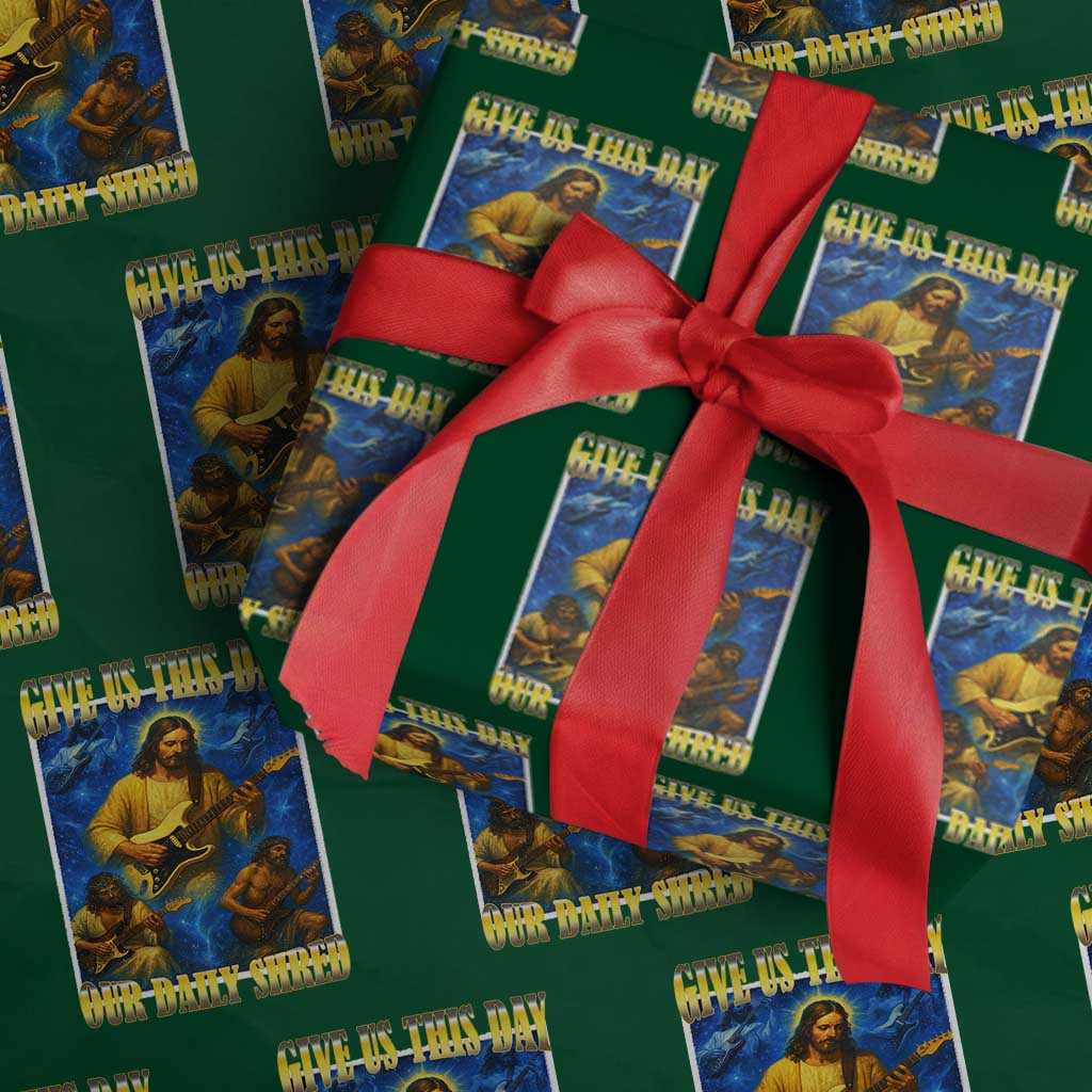 Music Give Us This Day Our Daily Shred Wrapping Paper Roll Funny Jesus Rock Guitar Meme - Wonder Print Shop
