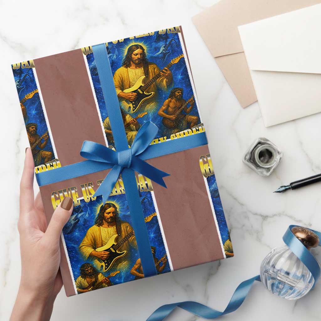 Music Give Us This Day Our Daily Shred Wrapping Paper Roll Funny Jesus Rock Guitar Meme - Wonder Print Shop