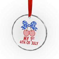 My 1st 4th of July Coquette Bow Striped Cherries Crystal Glass Ornament Preppy Patriotic Baby Girl Independence Holiday