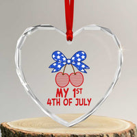 My 1st 4th of July Coquette Bow Striped Cherries Heart Crystal Glass Ornament Preppy Patriotic Baby Girl Independence Holiday